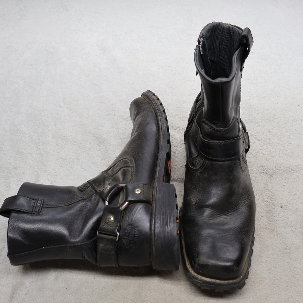 Harley Davidson Mens 10 Harness Boots Black Leather Biker Moto Square Toe 94232